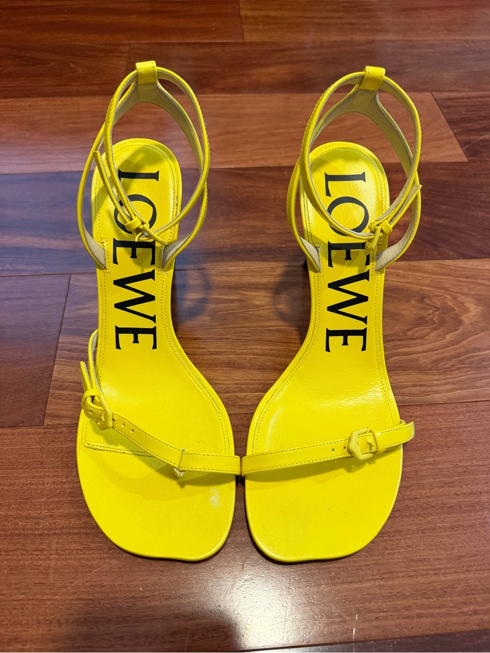 Loewe Bright Yellow Leather Ankle-Strap Sandals